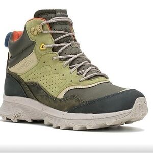 Merrell Mens Speed Solo Mid Hiking Boots US 15 M Green Bone Suede Waterproof NIB